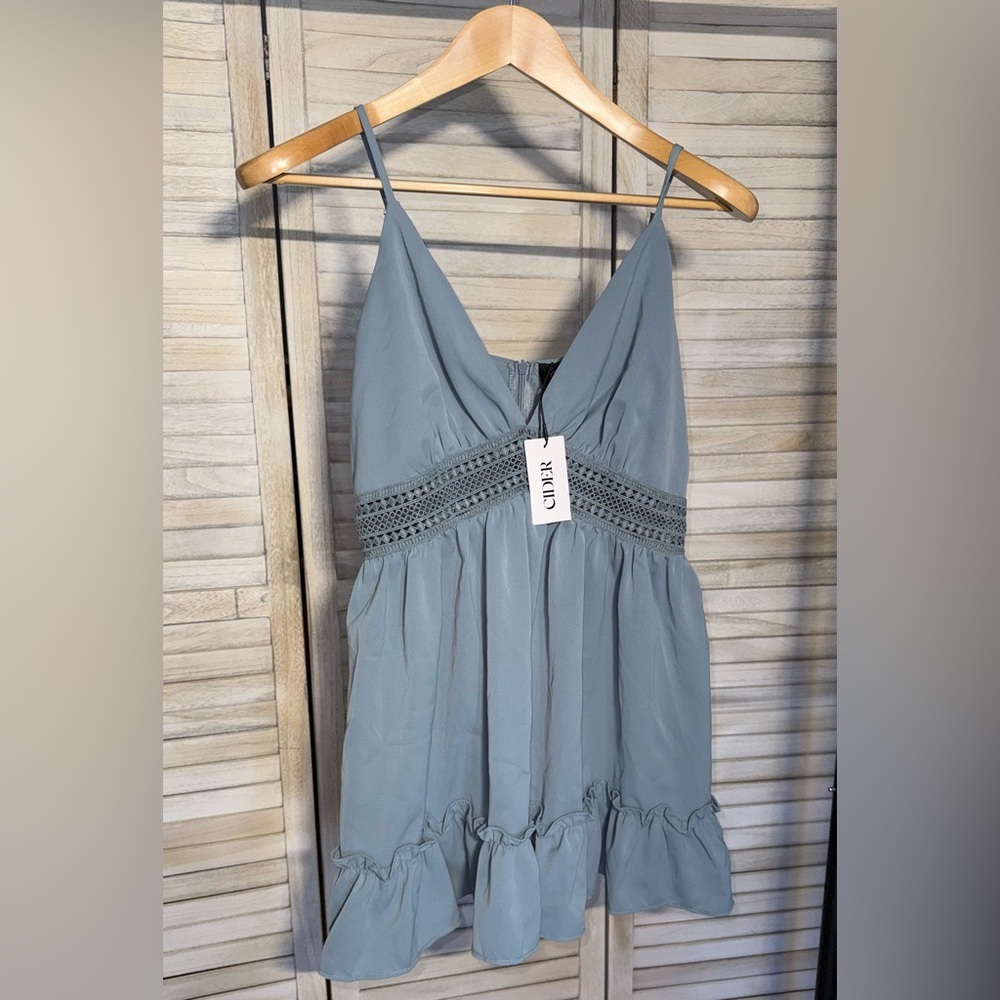 NWT Cider Solid Hollow Out Ruffle Mini Dress